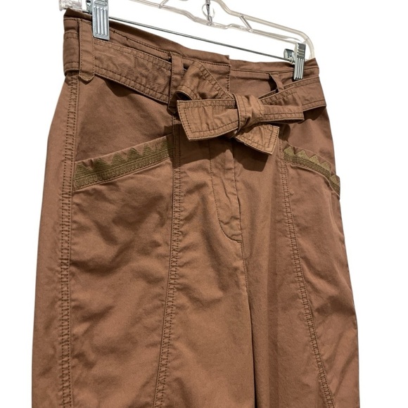 Anthropologie Ellie Embroidered Cotton Utility Pants with Belt 2 Tan - Picture 9 of 16